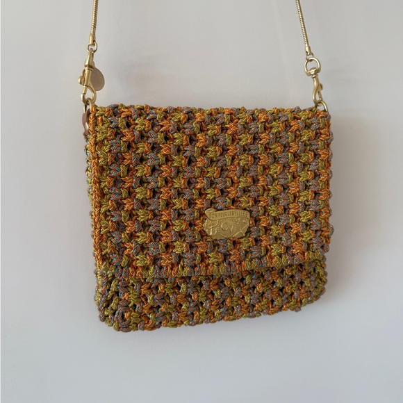 Clare V Gold and Blue Crochet Bag